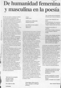 De humanidad femenina y masculina en la poesía  [artículo] Juan Antonio Massone
