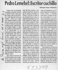 Pedro Lemebel, escritor cuchillo  [artículo] Wellington Rojas Valdebenito