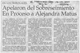 Apelaron del sobreseimiento en proceso a Alejandra Matus  [artículo]