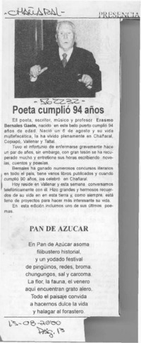 Poeta cumplió 94 años  [artículo]