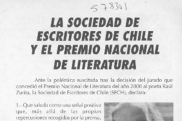 La Sociedad de escritores de Chile y el Premio Nacional de Literatura  [artículo]