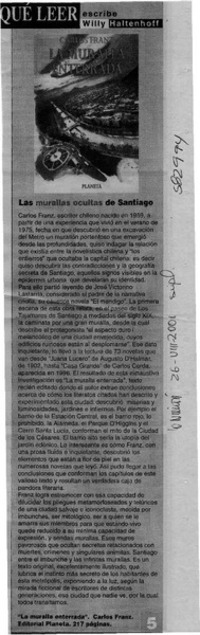 Las Murallas ocultas de Santiago  [artículo] Willy Haltenfoff