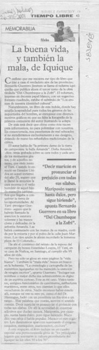 La buena vida y también la mala, de Iquique  [artículo] Filebo