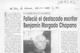 Falleció el destacado escritor Benjamín Morgado Chaparro  [artículo] J. B.
