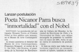 Poeta Nicanor Parra busca "inmortalidad" con el Nobel  [artículo]
