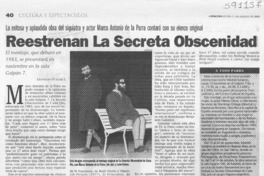 Reestrenan La secreta obscenidad  [artículo] Leopoldo Pulgar I.