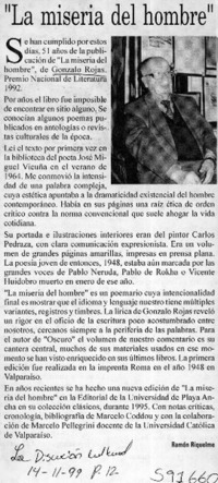 "La miseria del hombre"  [artículo] Ramón Riquelme