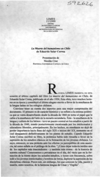 La muerte del humanismo en Chile de Eduardo Solar Correa  [artículo] Nicolás Cruz Barros