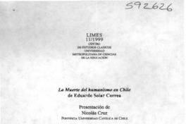 La muerte del humanismo en Chile de Eduardo Solar Correa  [artículo] Nicolás Cruz Barros