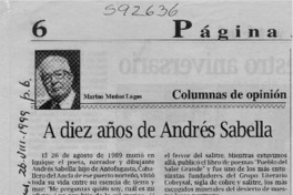 A diez años de Andrés Sabella  [artículo] Marino Muñoz Lagos