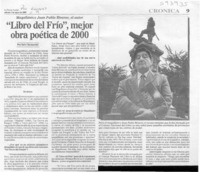 "Libro del frío", mejor obra poética de 2000  [artículo] Inés Cheuquelaf