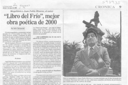 "Libro del frío", mejor obra poética de 2000  [artículo] Inés Cheuquelaf