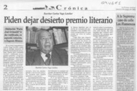 Piden dejar desierto premio literario  [artículo]