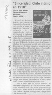 "Sinceridad, Chile íntimo en 1910"  [artículo]