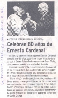 Celebran 80 años de Ernesto Cardenal