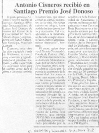 Antonio Cisneros recibió en Santiago Premio José Donoso