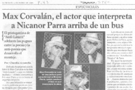 Max Corvalán, el actor que interpreta a Nicanor Parra arriba de un bus