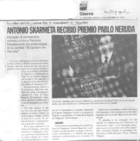 Antonio Skarmeta recibió premio Pablo Neruda