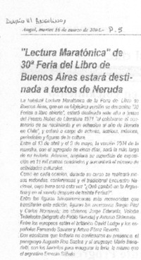 "Lectura maratónica" de 30a Feria del Libro de Buenos Aires estará destinada a textos de Neruda