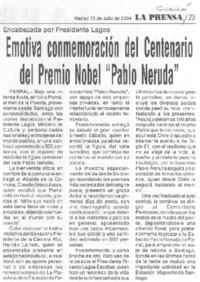 Emotiva conmemoración del Centenario del Premio Nobel "Pablo Neruda"