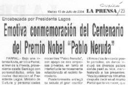 Emotiva conmemoración del Centenario del Premio Nobel "Pablo Neruda"