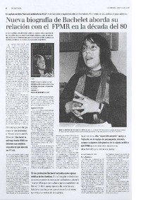 Nueva biografía de Bachelet aborda su relación con el FPMR en la década del 80.