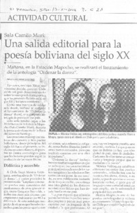 Una salida editorial para la poesía boliviana del siglo XX
