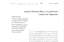 Joaquín Edwards Bello y el patrimonio cultural de Valparaíso.