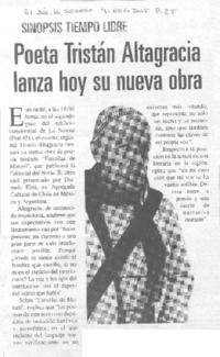 Poeta Tristán Altagracia lanza hoy su nueva obra.