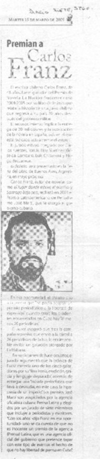 Premian a Carlos Franz.