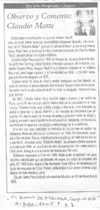 Observo y comento: Claudio Matte.