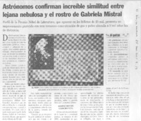 Astrónomos confirman increíble similitud entre lejana nebulosa y el rostro de Gabriela Mistral.