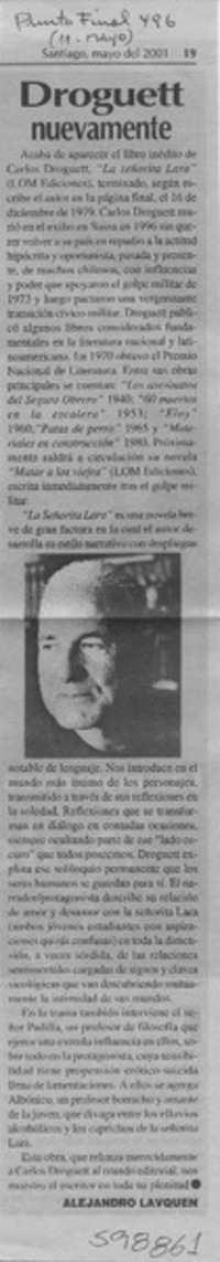 Droguett nuevamente  [artículo] Alejandro Lavquen