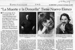 "La muerte y la doncella" tiene nuevo elenco  [artículo]