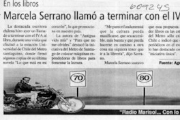 Marcela Serrano llamó a terminar con el IVA  [artículo]