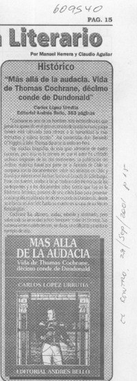 "Más allá de la audacia, vida de Thomas Cochrane"  [artículo] Claudio Aguilar <y> Manuel Herrera