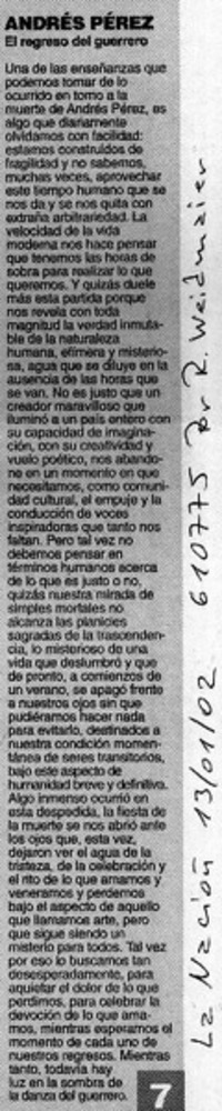 Andrés Pérez, el regreso del guerrero  [artículo] Rudy Wiedmaier