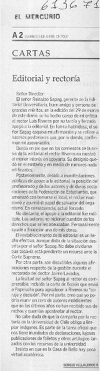 Editorial y rectoría  [artículo] Sergio Villalobos R.