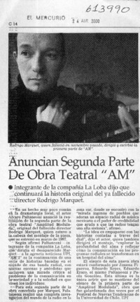 Anuncian segunda parte de obra teatral "AM"  [artículo]