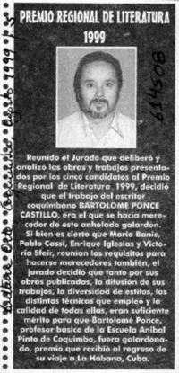Premio Regional de Literatura 1999  [artículo]