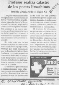 Profesor realiza catastro de los poetas limachinos  [artículo]