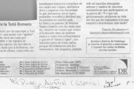 Sobre la Totó Romero  [artículo] Daniela Recabarren C.