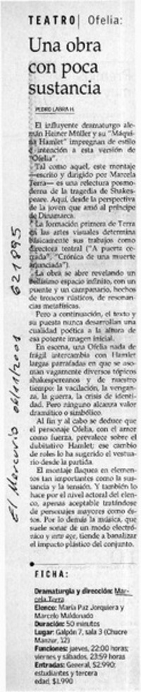 Una obra con poca sustancia  [artículo] Pedro Labra H.