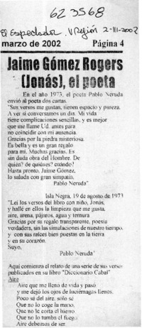 Jaime Gómez Rogers (Jonás), el poeta