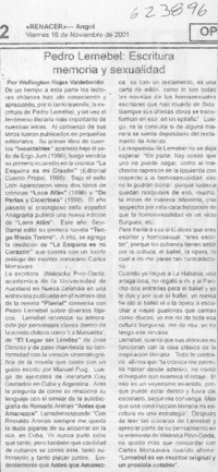 Pedro Lemebel, escritura memoria y sexualidad
