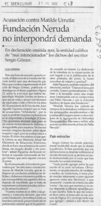 Fundación Neruda no interpondrá demanda  [artículo] Elisa Cárdenas