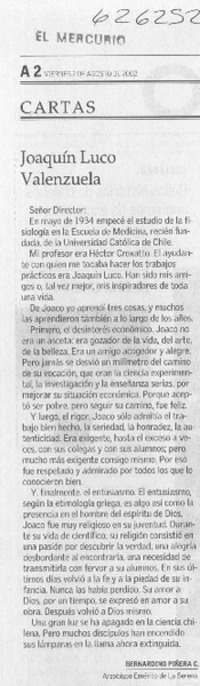 Joaquín Luco Valenzuela  [artículo] Bernardino Piñera C.