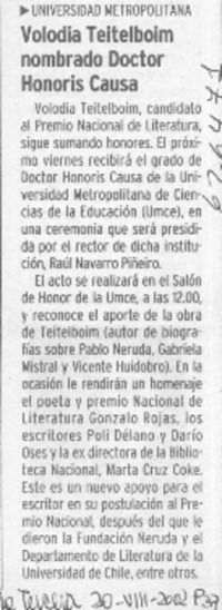 Volodia Teitelboim nombrado Doctor Honoris Causa  [artículo]