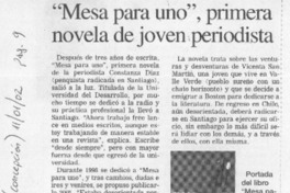 "Meza para uno", primera novela de joven periodista  [artículo]