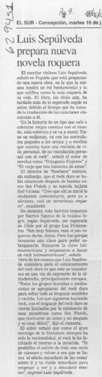Luis Sepúlveda prepara nueva novela roquera  [artículo]